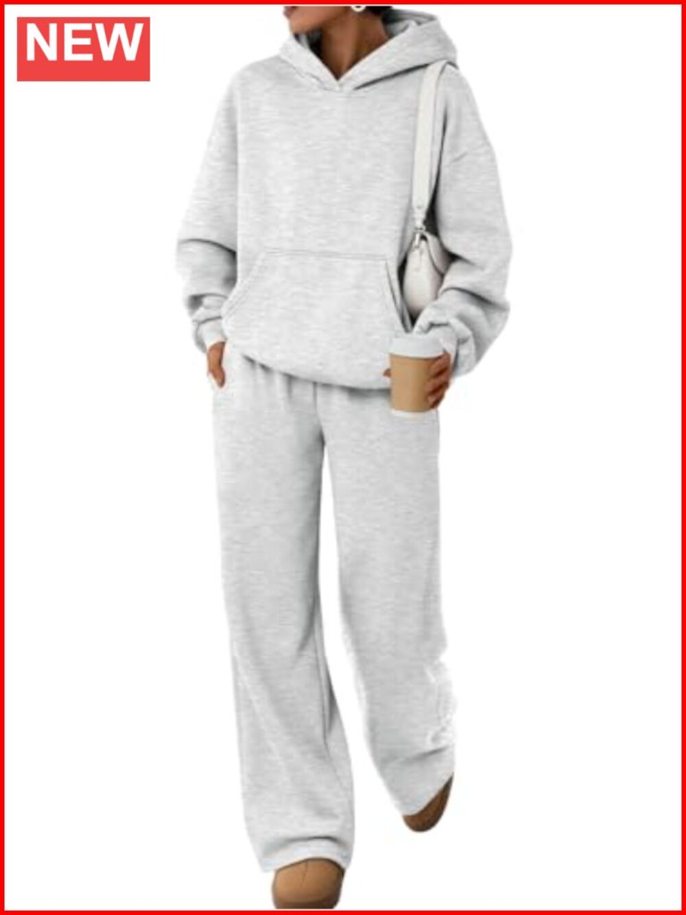 Oversized Fleece Hoodie & Wide Leg Pants 2-Piece Lounge Set Cotton Polyester